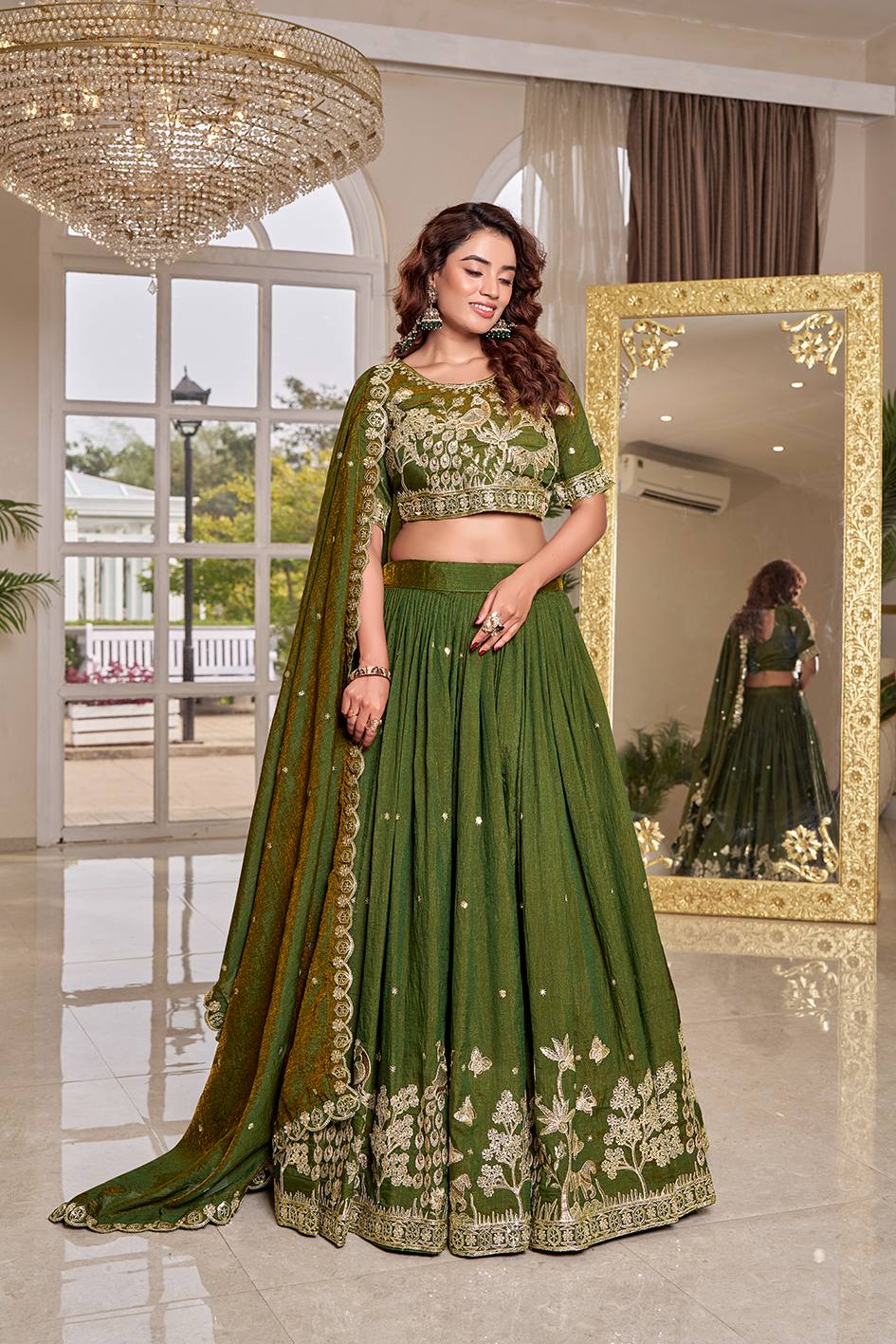 Partywear Vichitra Heavy Embroidery Lehenga Choli Set with Dupatta
