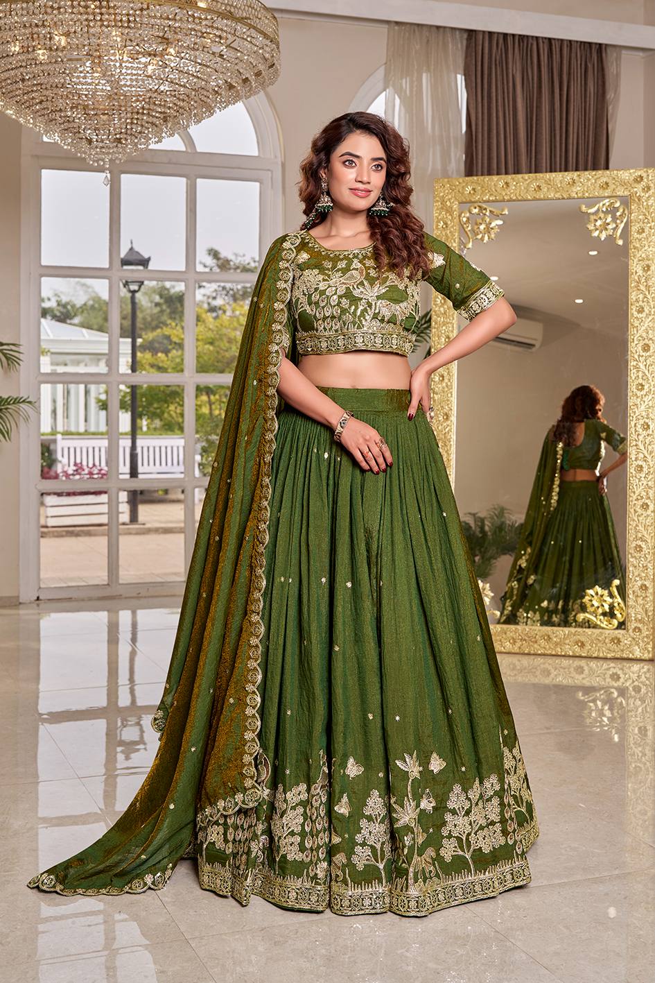 Partywear Vichitra Heavy Embroidery Lehenga Choli Set with Dupatta
