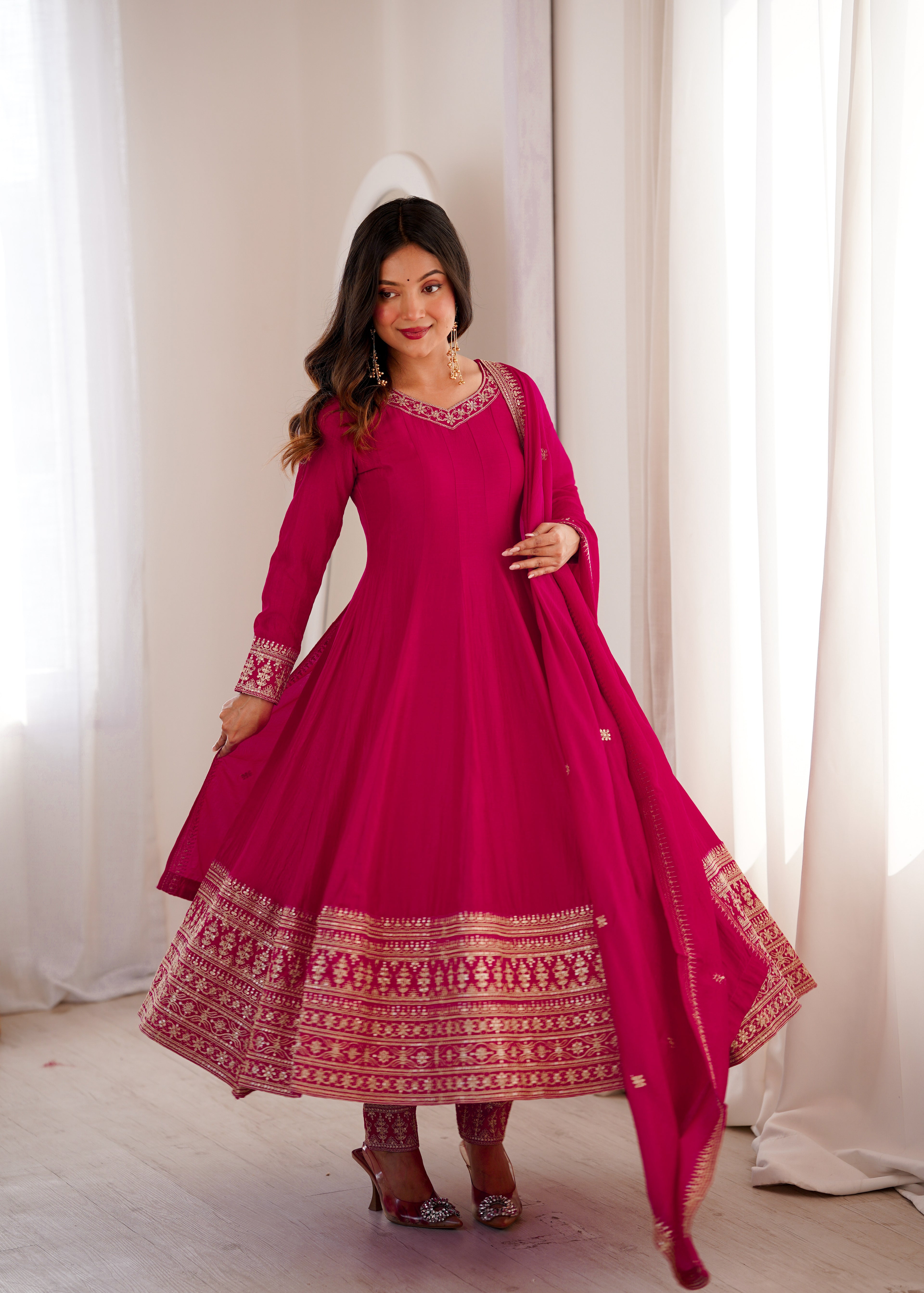 Festive Wear Pink Vichitra Silk Anarkali with Fancy Lace Work Dupatta –  TULIP DESIGNER