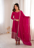 Festive Wear Pink Vichitra Silk Anarkali with Fancy Lace Work Dupatta

