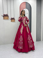 Festival Special Vichitra Silk Crop Top with Shrug & Lehenga
