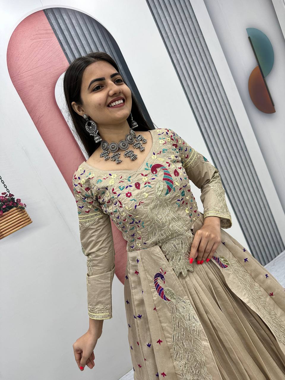 Festival Special Vichitra Silk Crop Top with Shrug & Lehenga
