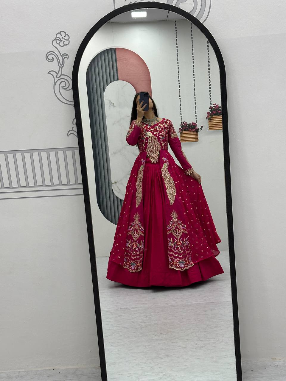 Festival Special Vichitra Silk Crop Top with Shrug & Lehenga
