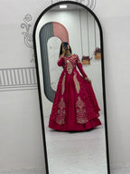 Festival Special Vichitra Silk Crop Top with Shrug & Lehenga
