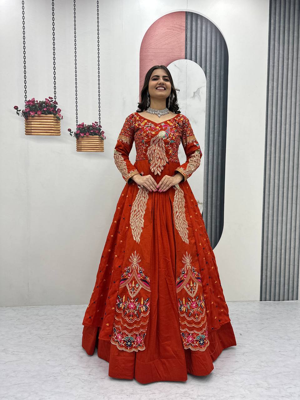 Festival Special Vichitra Silk Crop Top with Shrug & Lehenga
