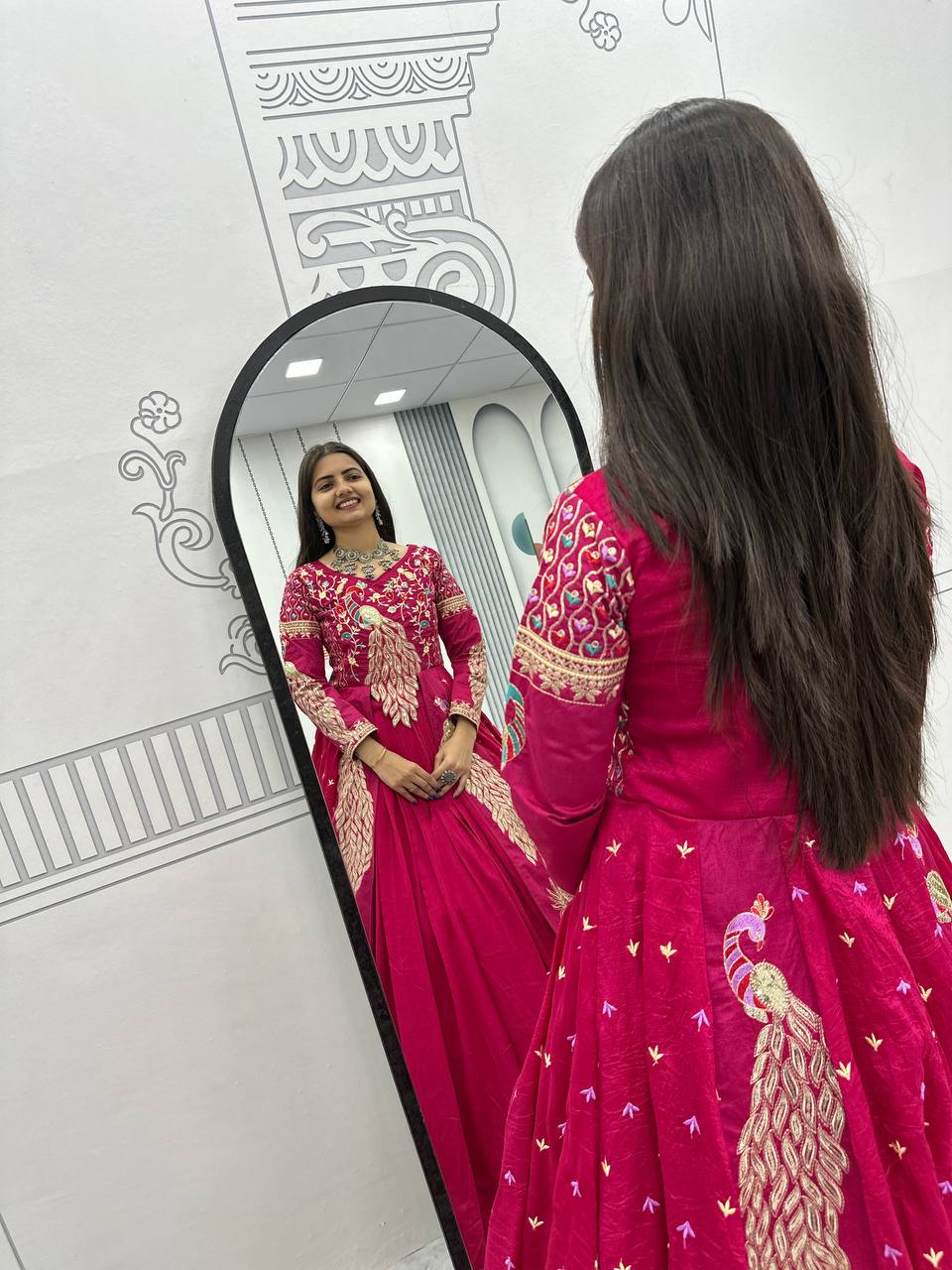 Festival Special Vichitra Silk Crop Top with Shrug & Lehenga
