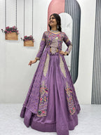 Festival Special Vichitra Silk Crop Top with Shrug & Lehenga
