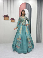 Festival Special Vichitra Silk Crop Top with Shrug & Lehenga
