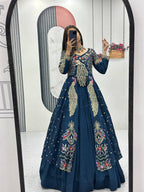 Festival Special Vichitra Silk Crop Top with Shrug & Lehenga
