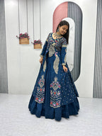Festival Special Vichitra Silk Crop Top with Shrug & Lehenga
