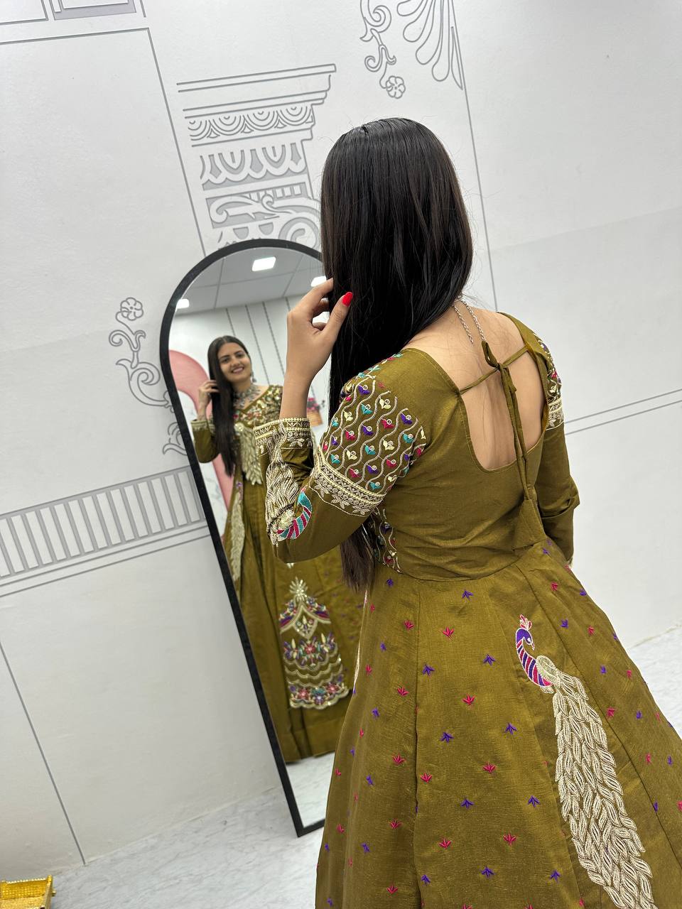 Festival Special Vichitra Silk Crop Top with Shrug & Lehenga
