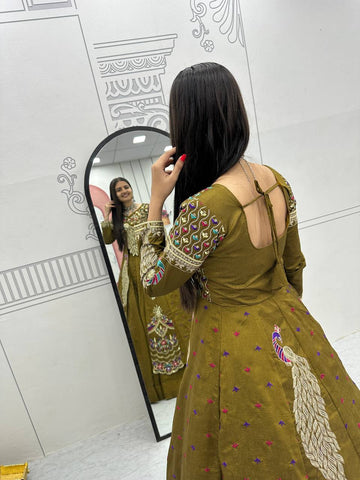 Festival Special Vichitra Silk Crop Top with Shrug & Lehenga
