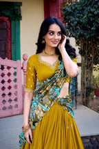 Elegant Vichitra Silk Embroidered Work Lehenga Set with Dupatta For Women