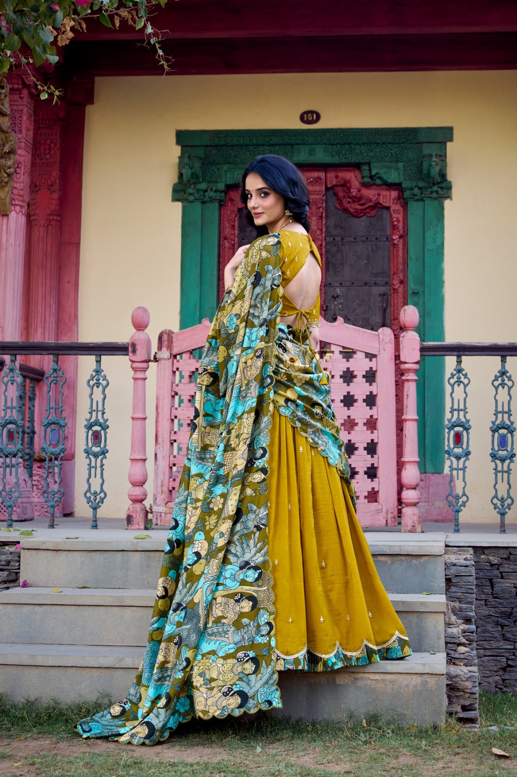 Elegant Vichitra Silk Embroidered Work Lehenga Set with Dupatta For Women