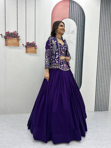 Stunning Vichitra Silk Lehenga Choli with Embroidered Jacket