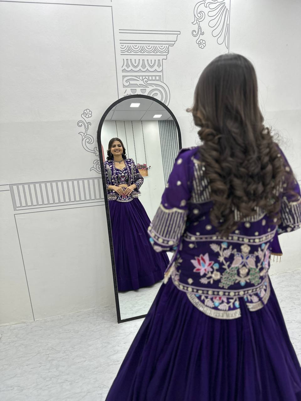 Stunning Vichitra Silk Lehenga Choli with Embroidered Jacket