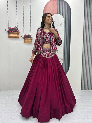 Stunning Vichitra Silk Lehenga Choli with Embroidered Jacket