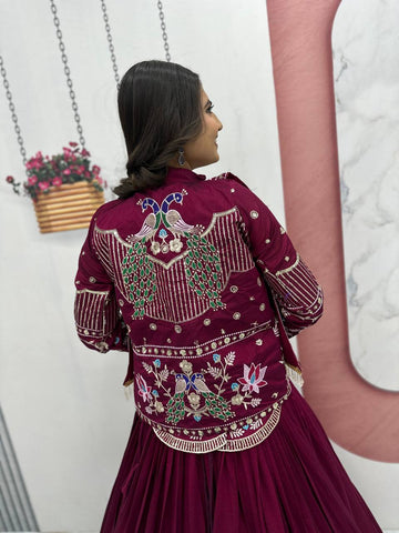 Stunning Vichitra Silk Lehenga Choli with Embroidered Jacket