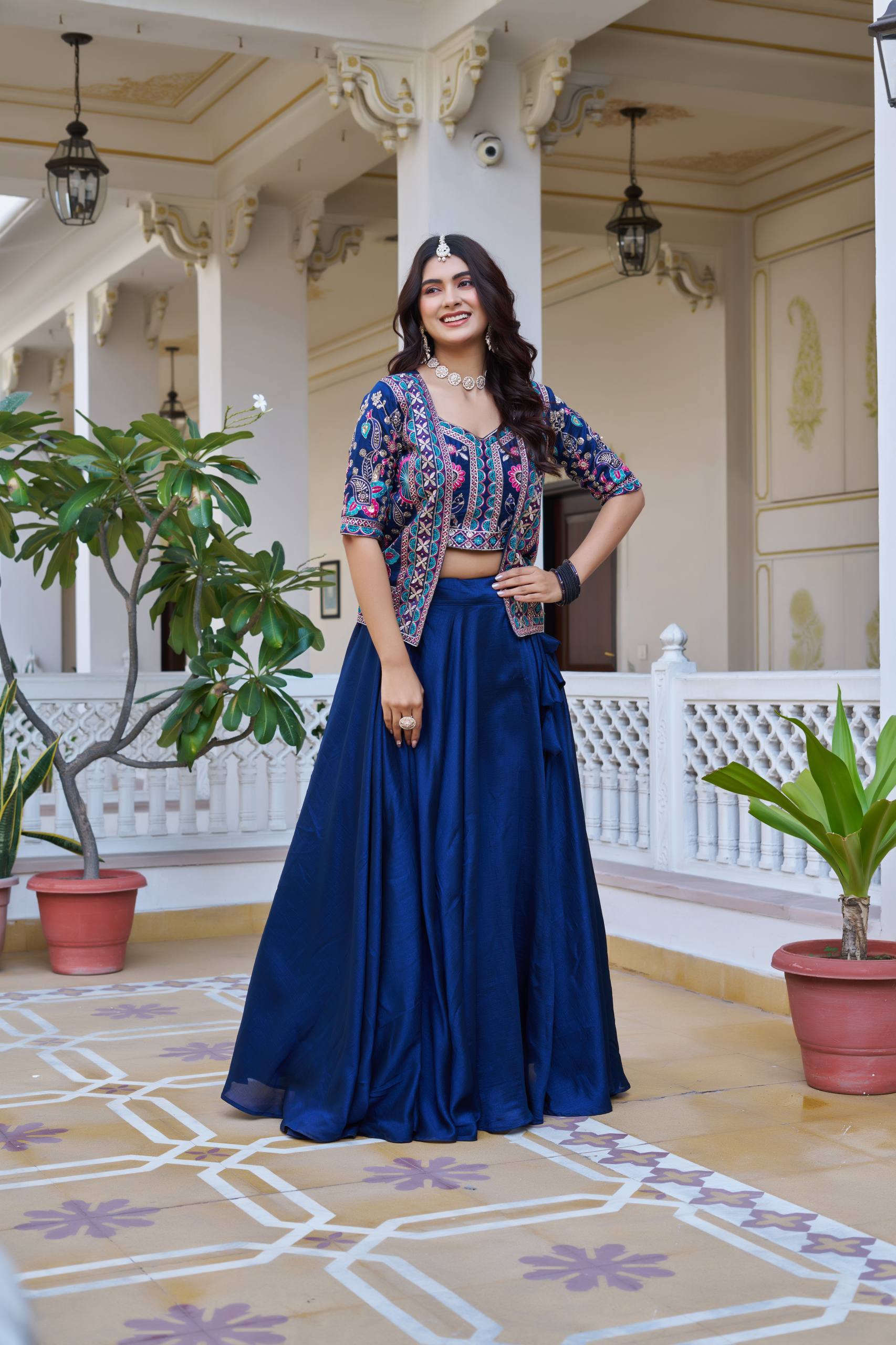 Premium Festival Vichitra Embroidered Lehenga Choli with Koti
