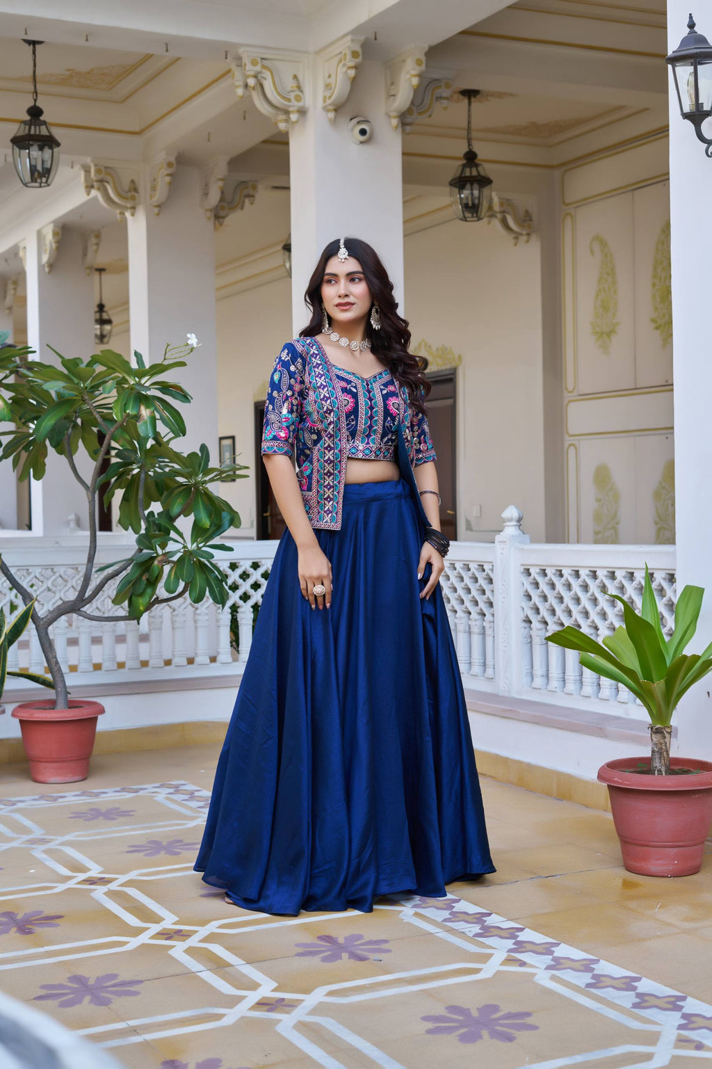 Premium Festival Vichitra Embroidered Lehenga Choli with Koti