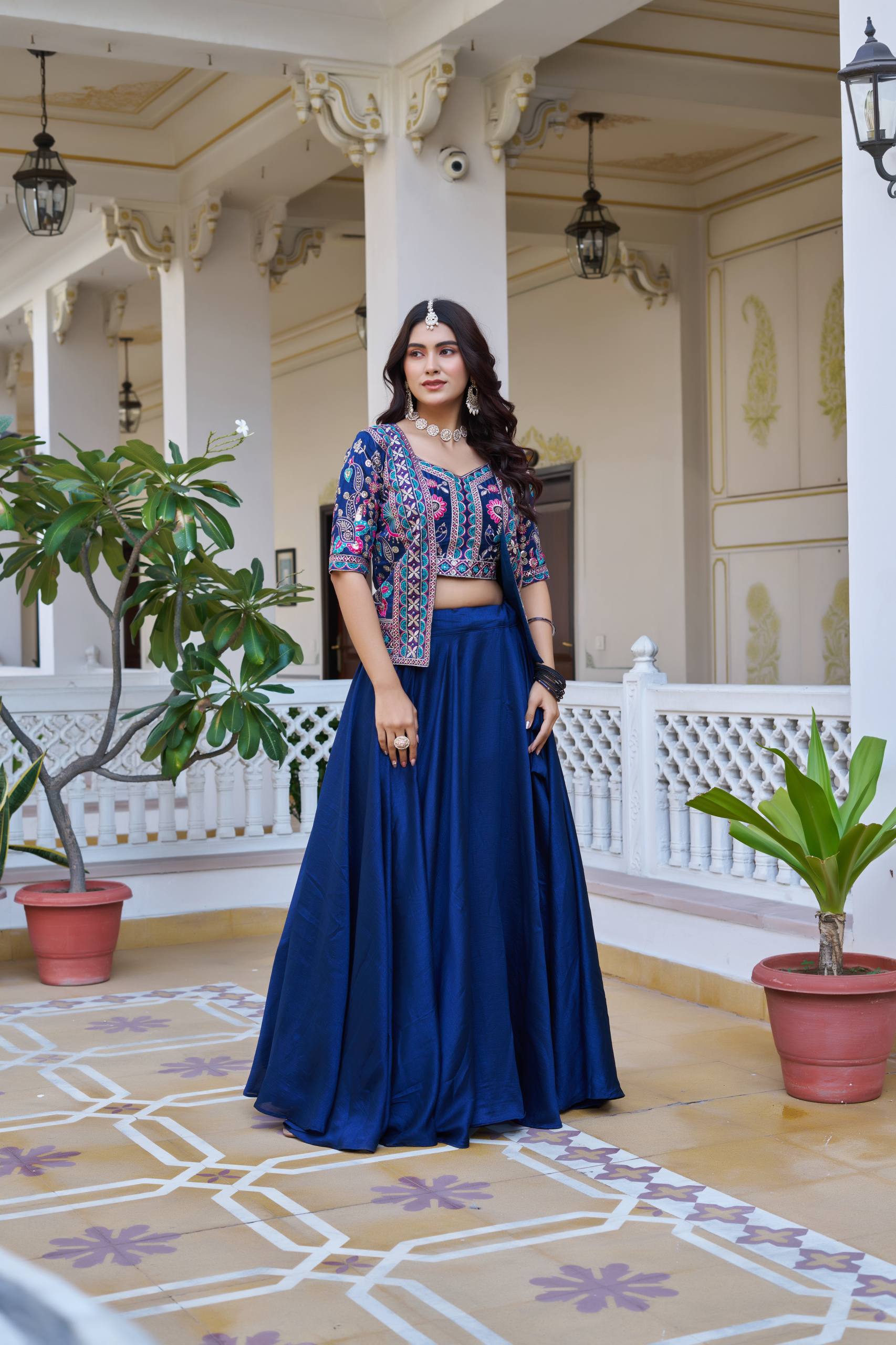 Premium Festival Vichitra Embroidered Lehenga Choli with Koti