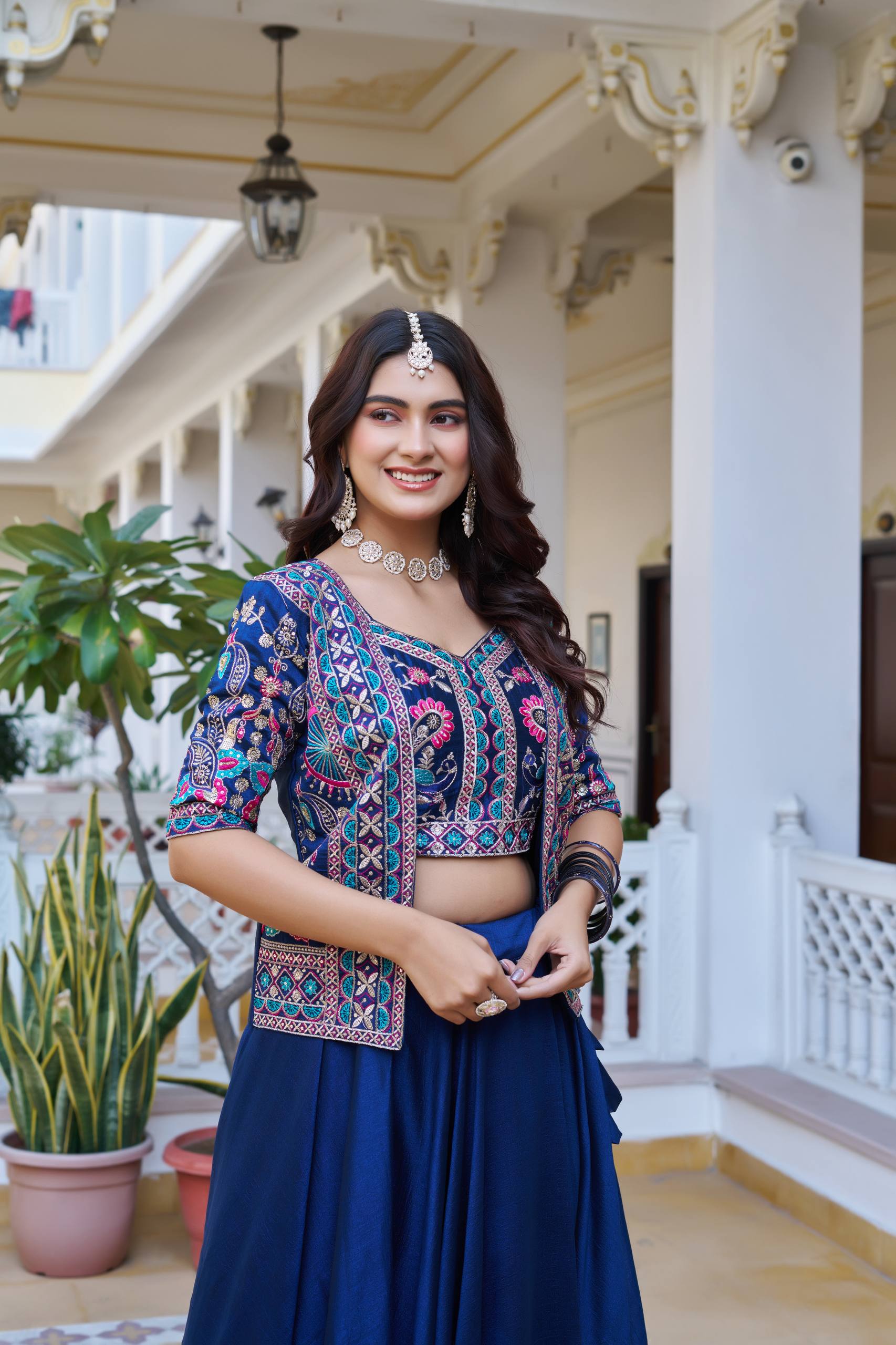 Premium Festival Vichitra Embroidered Lehenga Choli with Koti