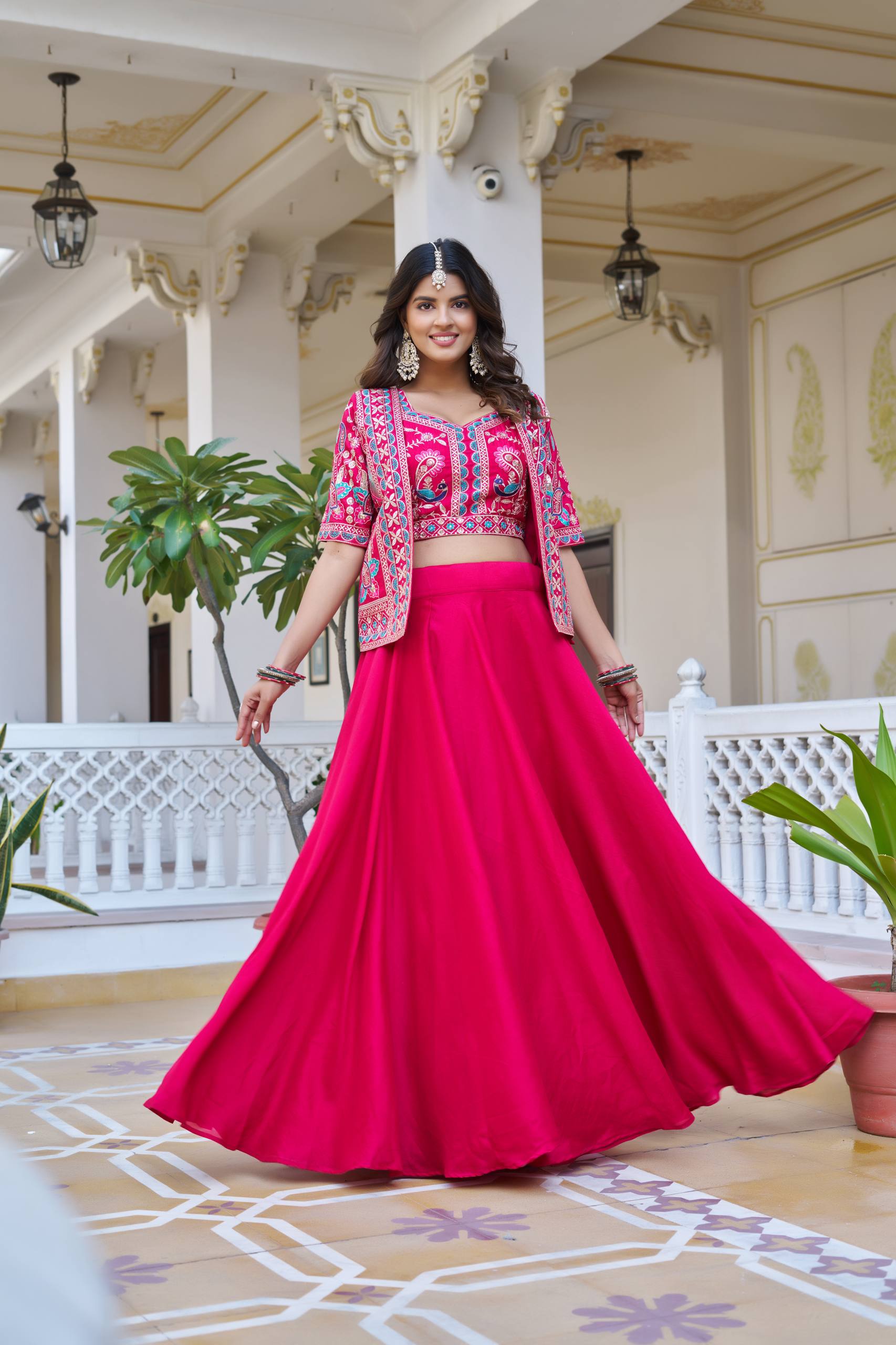Premium Festival Vichitra Embroidered Lehenga Choli with Koti
