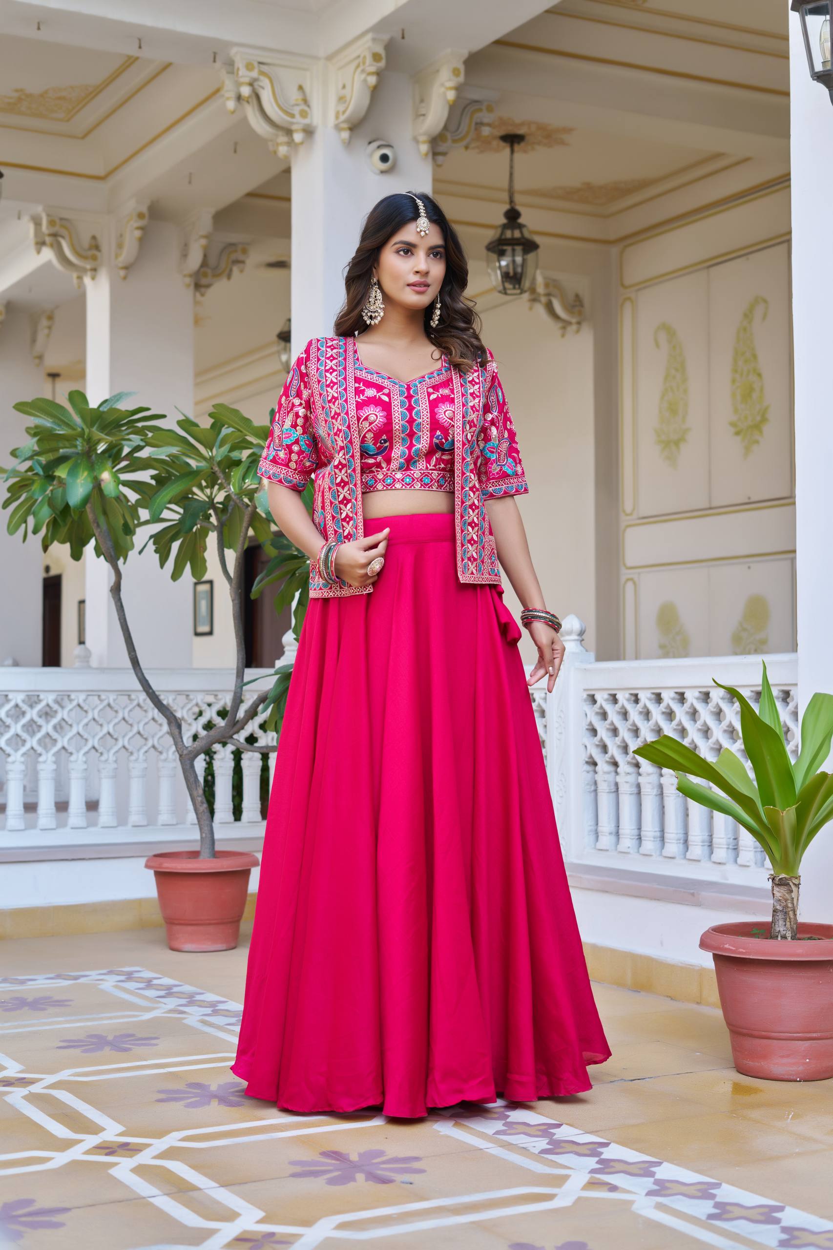 Premium Festival Vichitra Embroidered Lehenga Choli with Koti
