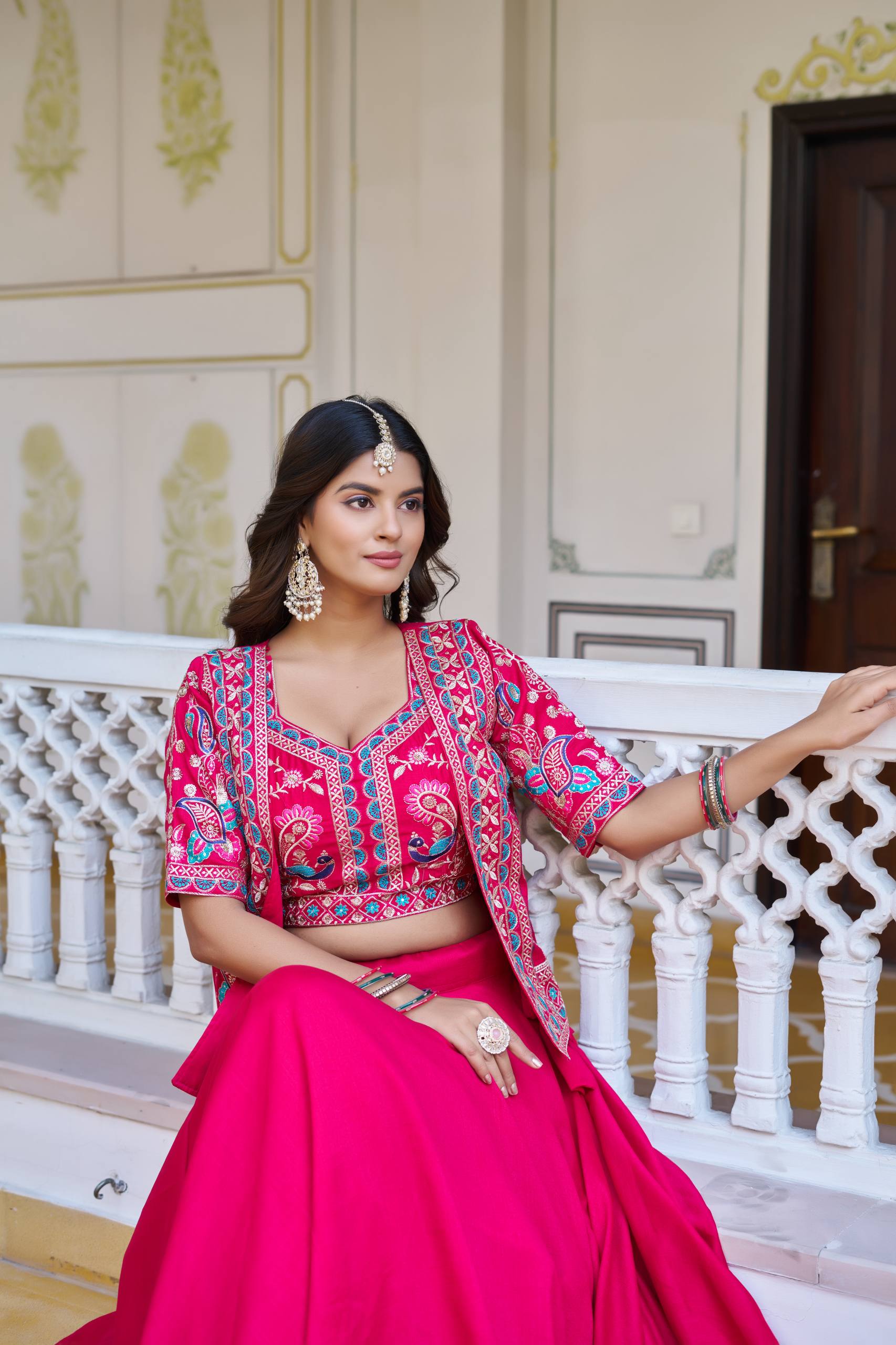 Premium Festival Vichitra Embroidered Lehenga Choli with Koti
