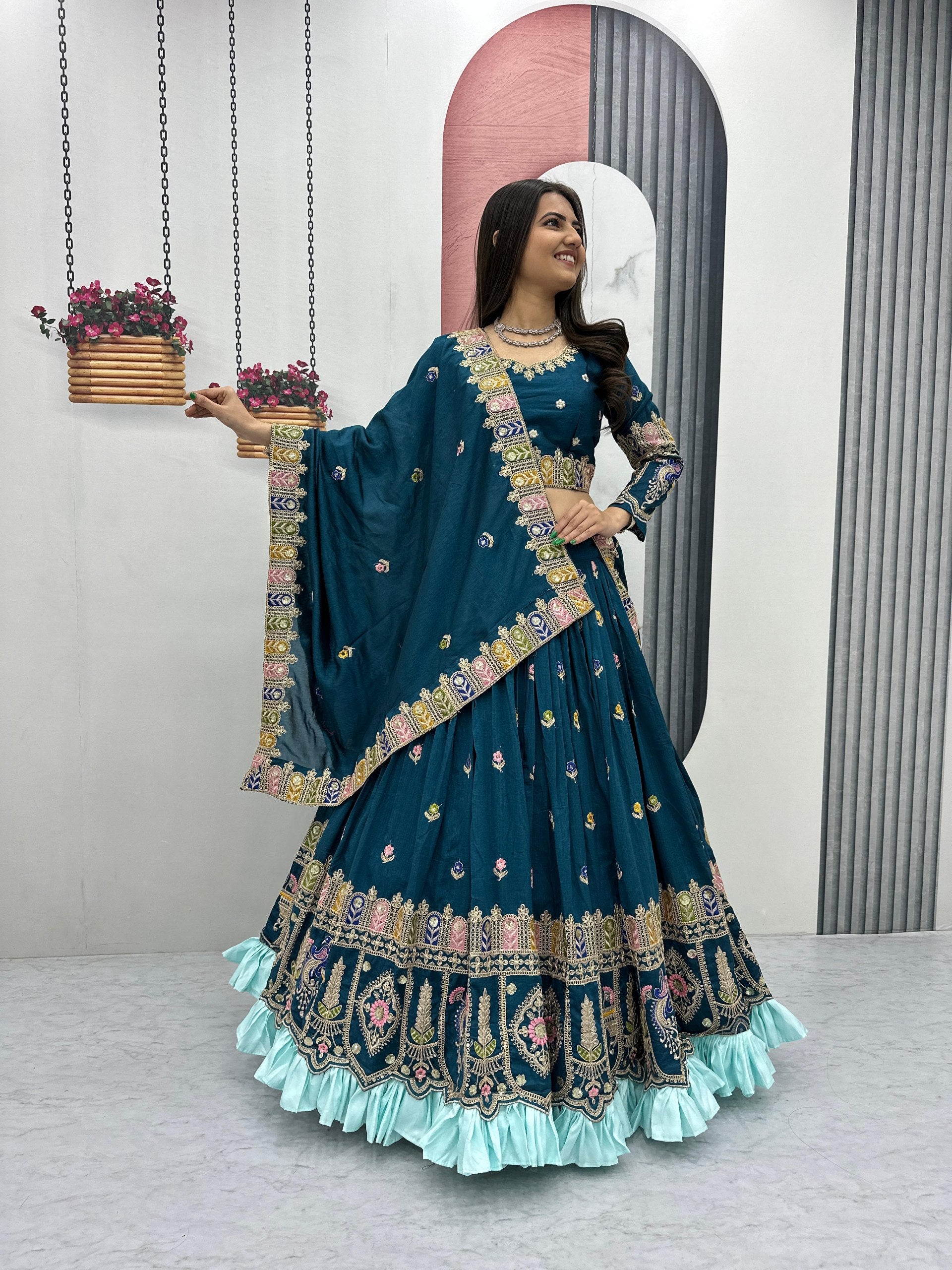 Festival Wear Heavy Embroidered Vichitra Silk Lehenga Choli Set
