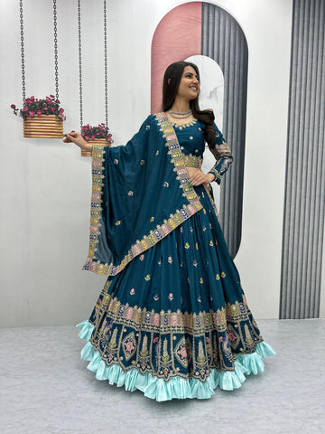 Festival Wear Heavy Embroidered Vichitra Silk Lehenga Choli Set
