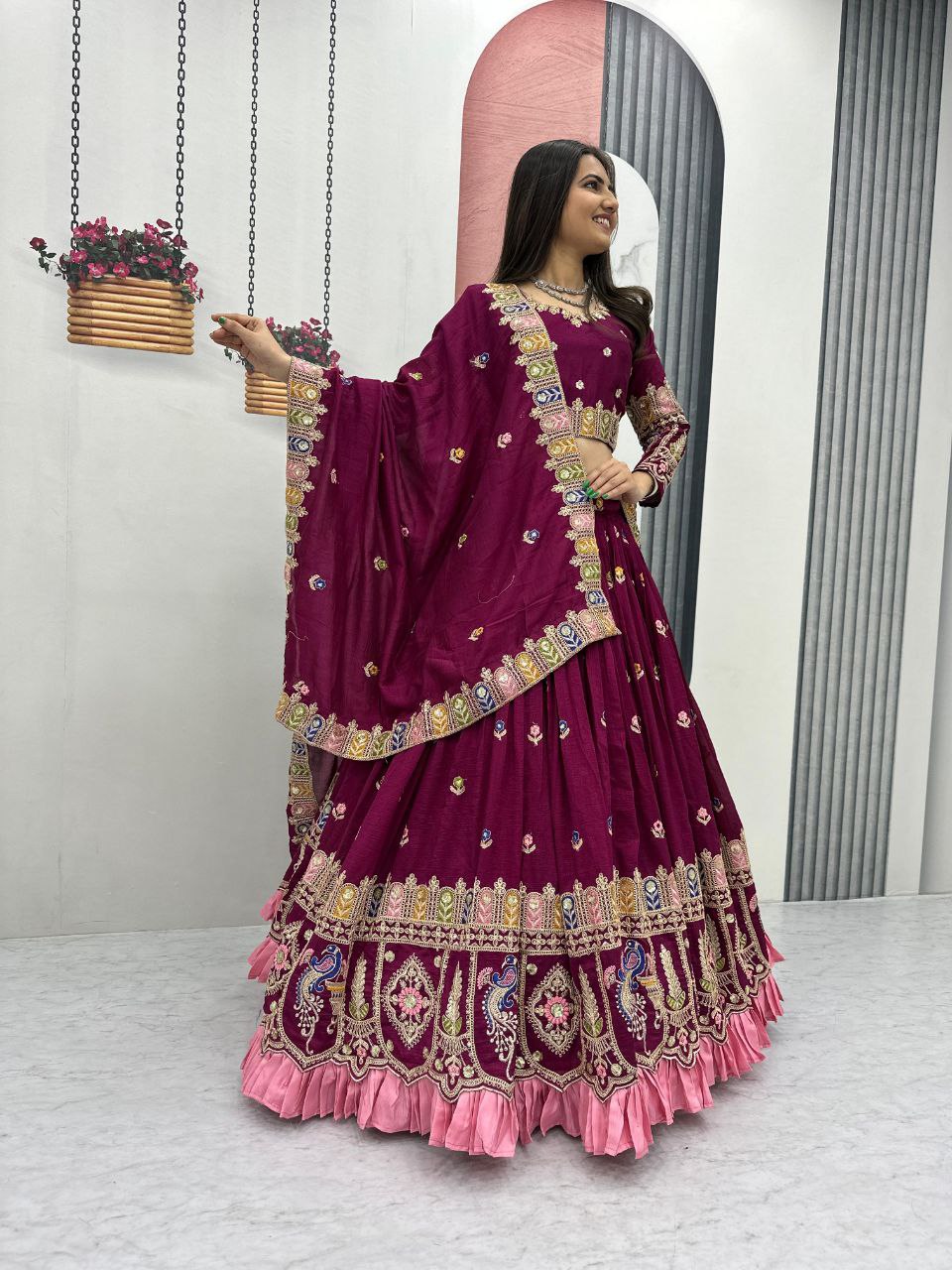 Festival Wear Heavy Embroidered Vichitra Silk Lehenga Choli Set
