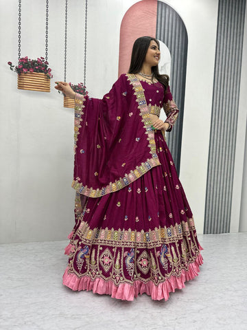 Festival Wear Heavy Embroidered Vichitra Silk Lehenga Choli Set
