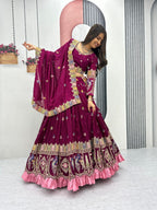 Festival Wear Heavy Embroidered Vichitra Silk Lehenga Choli Set
