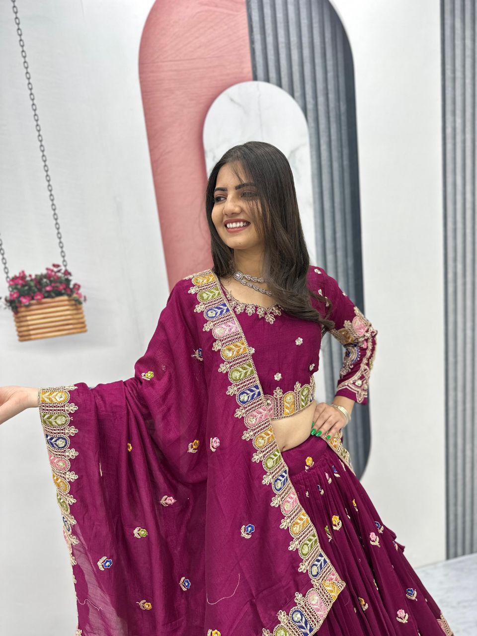 Festival Wear Heavy Embroidered Vichitra Silk Lehenga Choli Set
