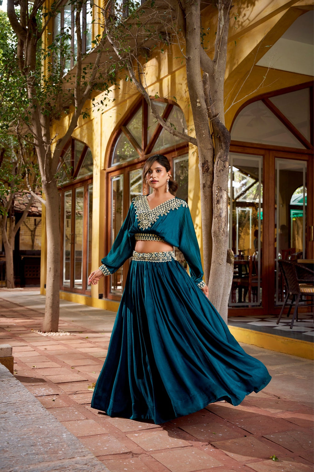 Designer Vichitra Silk Thread Embroidered Lehenga Co Ord Set