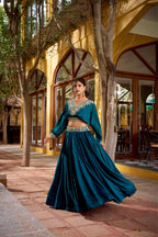 Designer Vichitra Silk Thread Embroidered Lehenga Co Ord Set