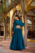 Designer Vichitra Silk Thread Embroidered Lehenga Co Ord Set