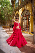 Designer Vichitra Silk Thread Embroidered Lehenga Co Ord Set