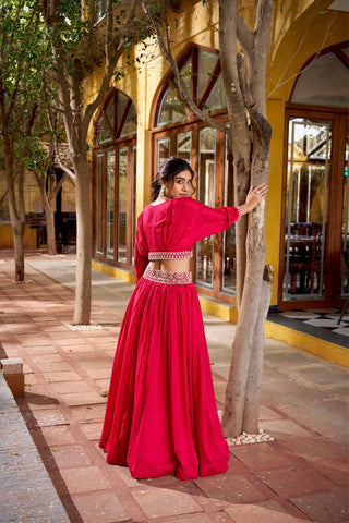 Designer Vichitra Silk Thread Embroidered Lehenga Co Ord Set