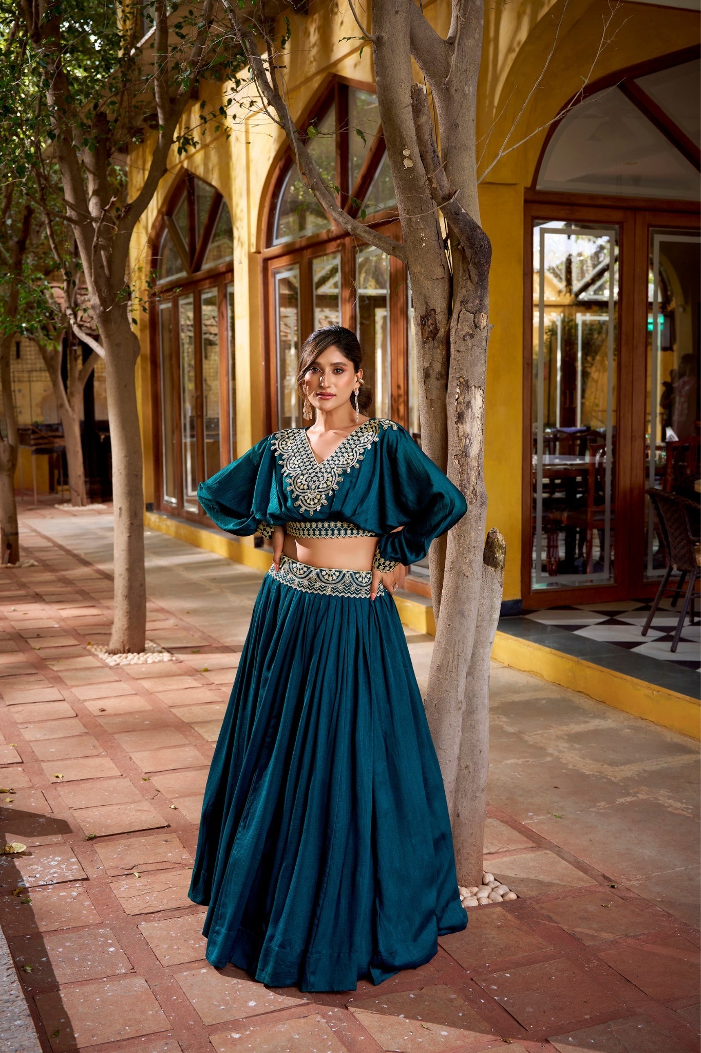 Designer Vichitra Silk Thread Embroidered Lehenga Co Ord Set