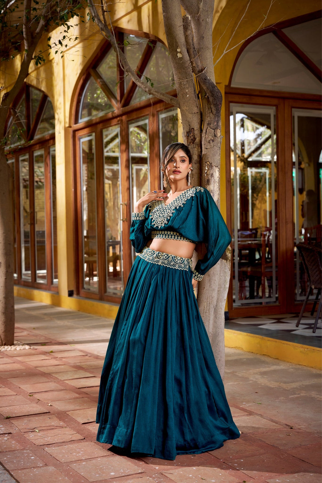 Designer Vichitra Silk Thread Embroidered Lehenga Co Ord Set