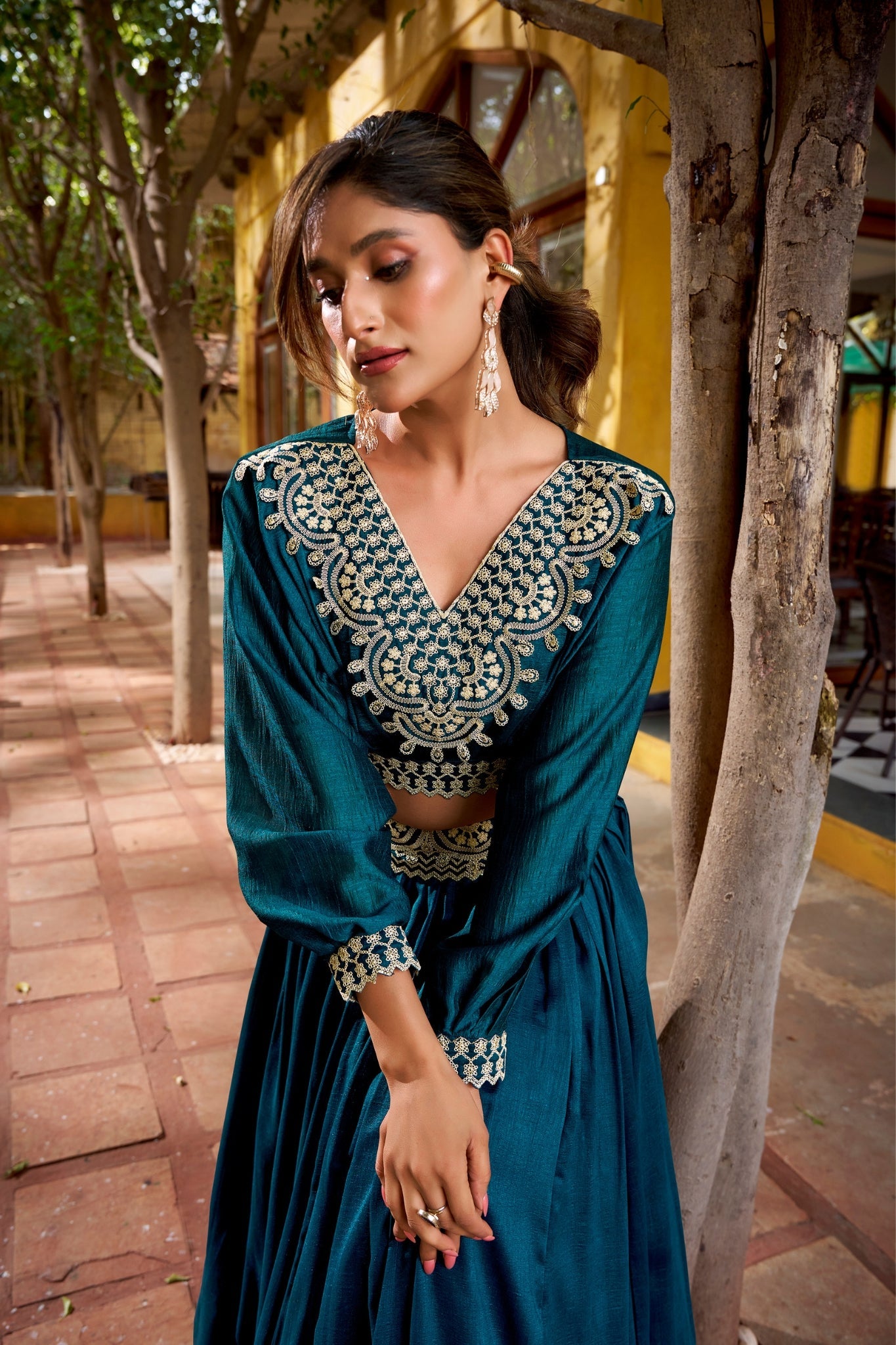 Designer Vichitra Silk Thread Embroidered Lehenga Co Ord Set