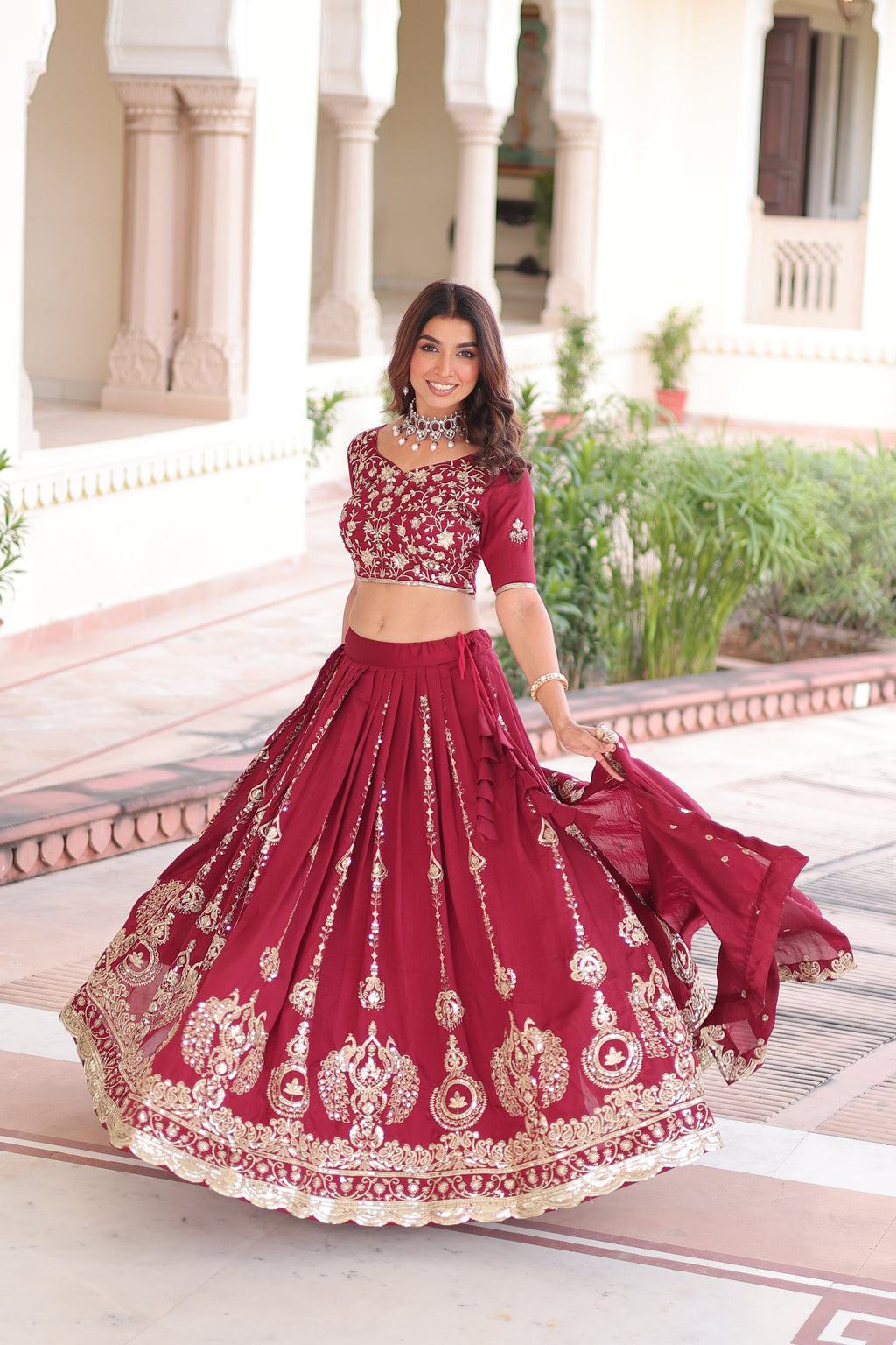 Vichitra Silk Heavy Sequince and Embroidered Lehenga Choli With Dupatta
