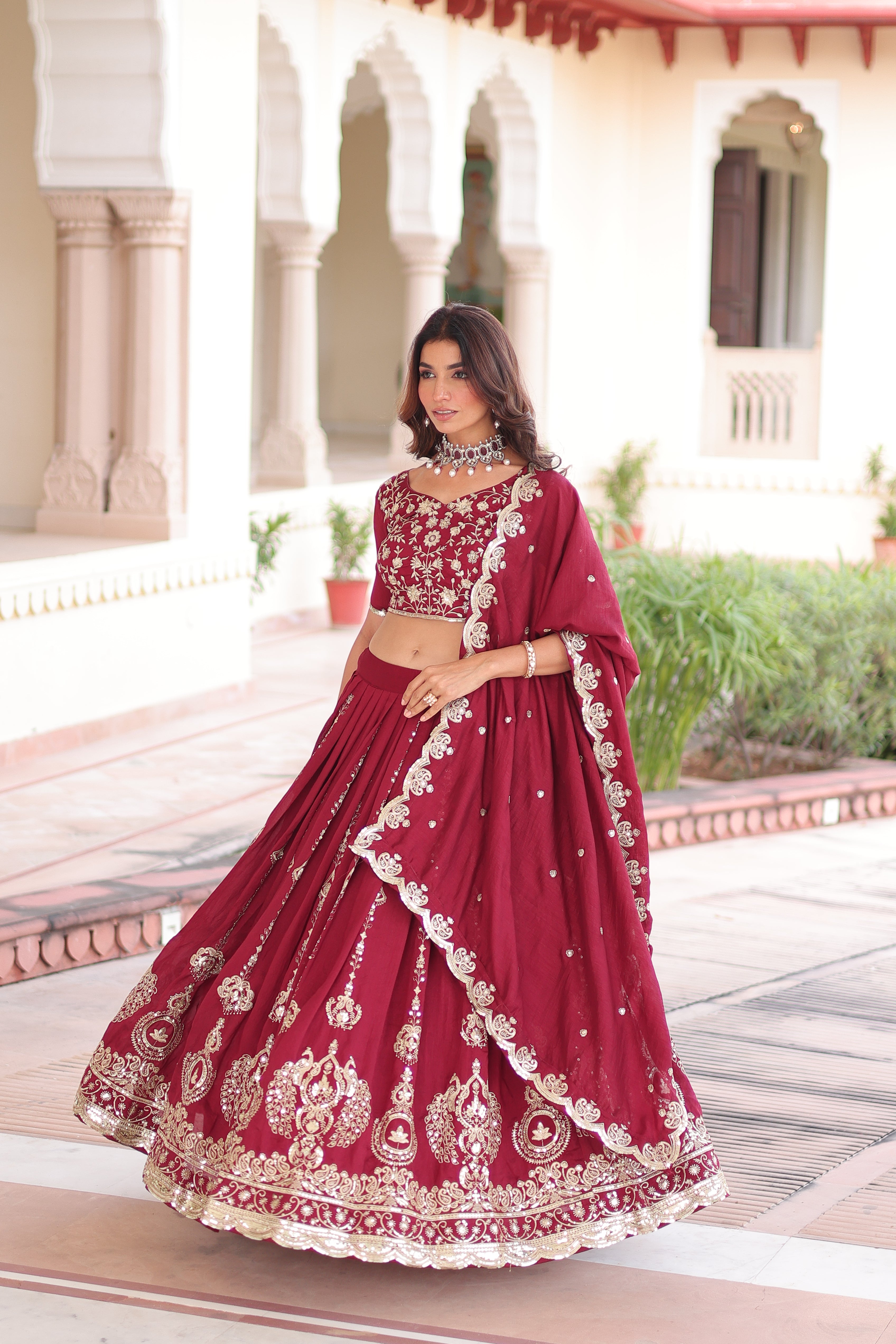 Vichitra Silk Heavy Sequince and Embroidered Lehenga Choli With Dupatta
