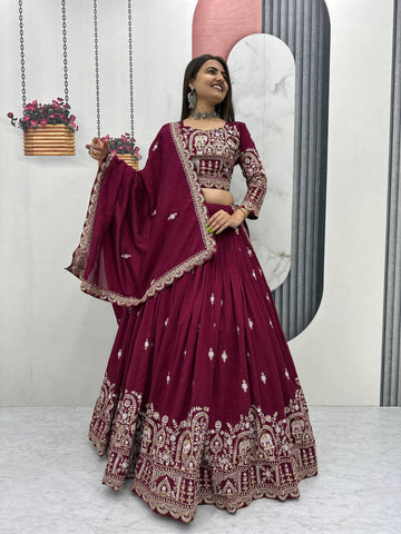Designer Vichitra Silk Heavy Embroidered Lehenga Choli for Women
