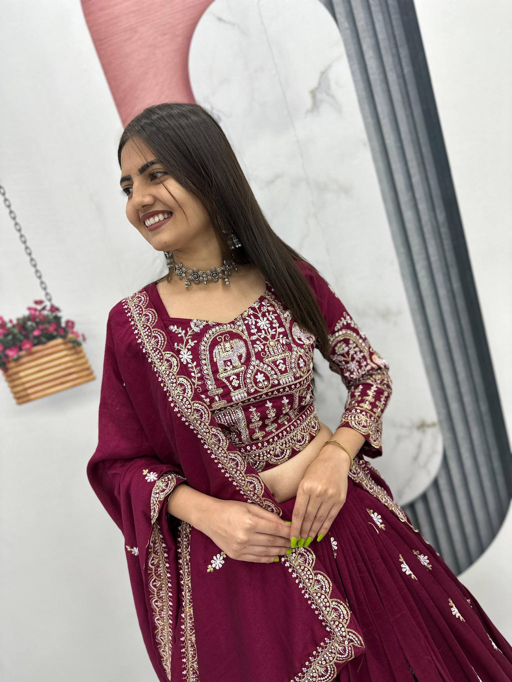 Designer Vichitra Silk Heavy Embroidered Lehenga Choli for Women