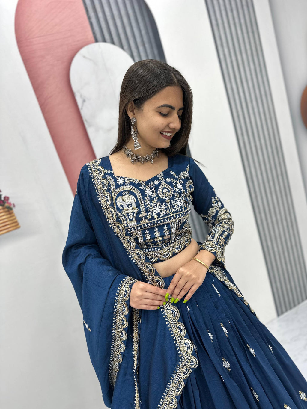 Designer Vichitra Silk Heavy Embroidered Lehenga Choli for Women