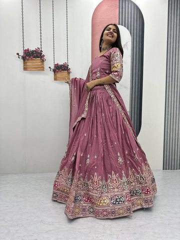 Vichitra Silk Lehenga Set with Sequin and Thread Detailing