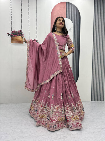 Vichitra Silk Lehenga Set with Sequin and Thread Detailing